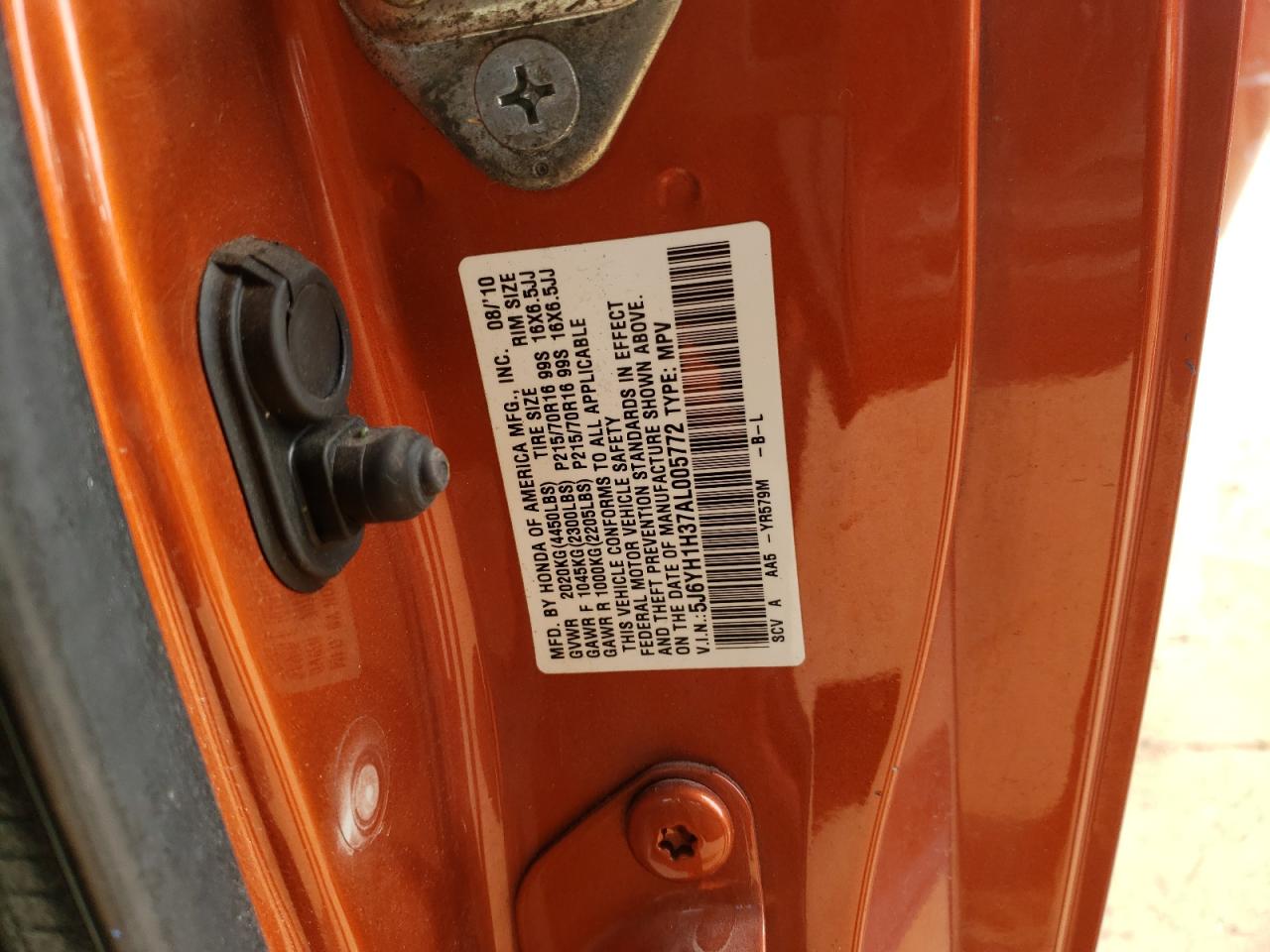 Photo 10 from auction – 2010 HONDA ELEMENT LX with VIN 5J6YH1H37AL005772
