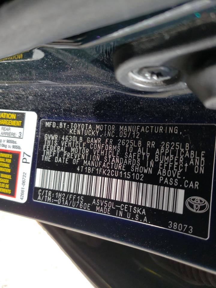 Photo 10 from auction – 2012 TOYOTA CAMRY BASE with VIN 4T1BF1FK2CU115102