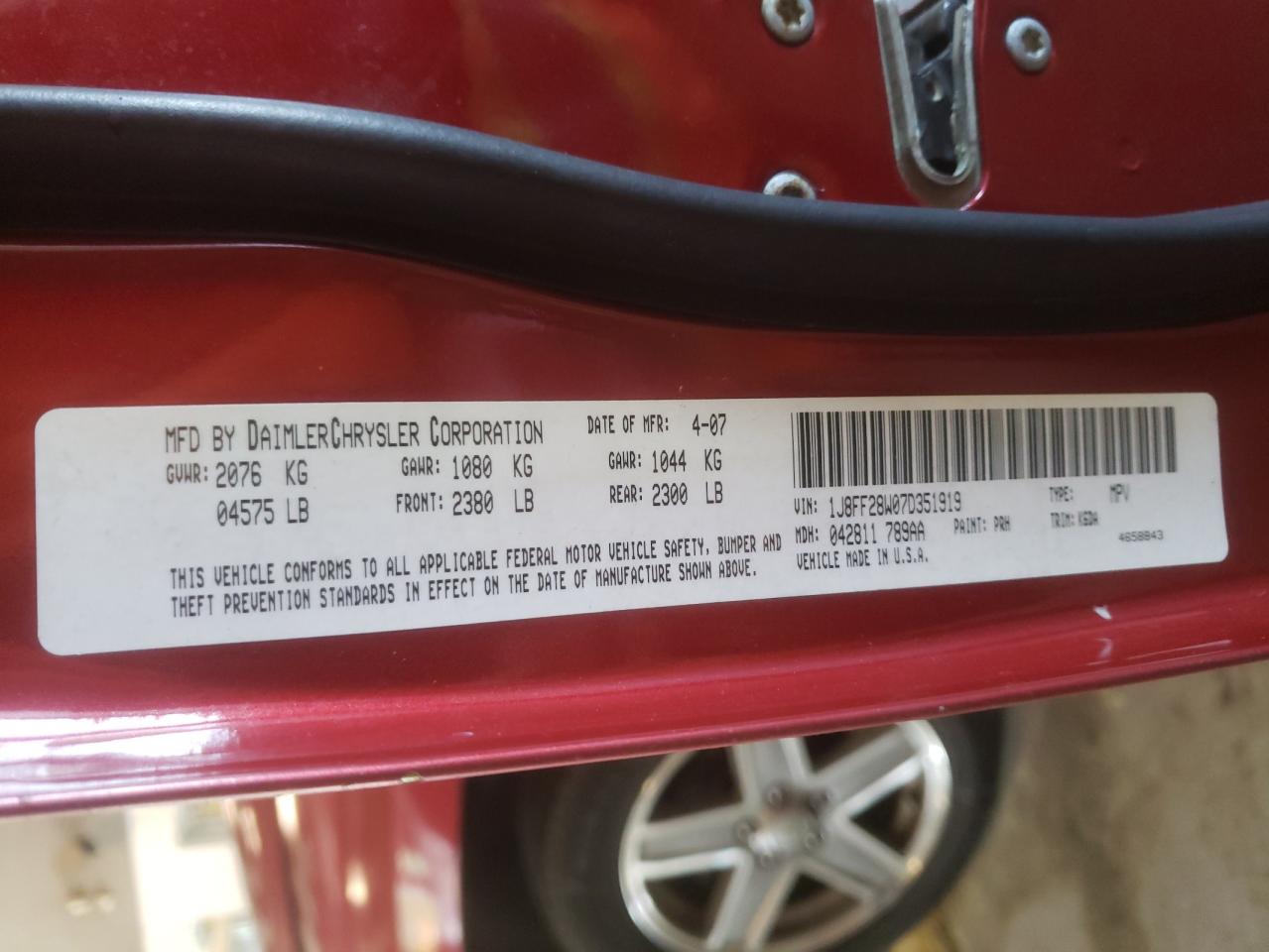 Photo 10 from auction – 2007 JEEP PATRIOT SP with VIN 1J8FF28W07D351919