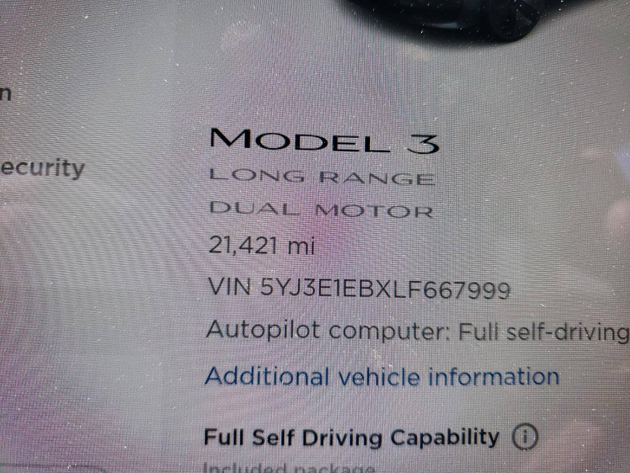 Photo 8 from auction – 2020 TESLA MODEL 3 with VIN 5YJ3E1EBXLF667999