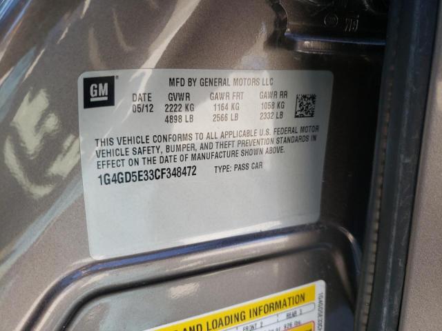 Photo 10 from auction – 2012 BUICK LACROSSE P with VIN 1G4GD5E33CF348472