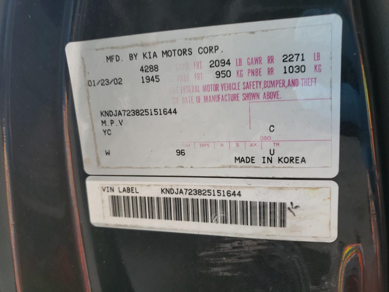 Photo 10 from auction – 2002 KIA SPORTAGE with VIN KNDJA723825151644