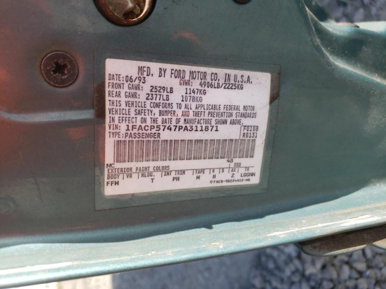 Photo 10 from auction – 1993 FORD TAURUS GL with VIN 1FACP5747PA311871