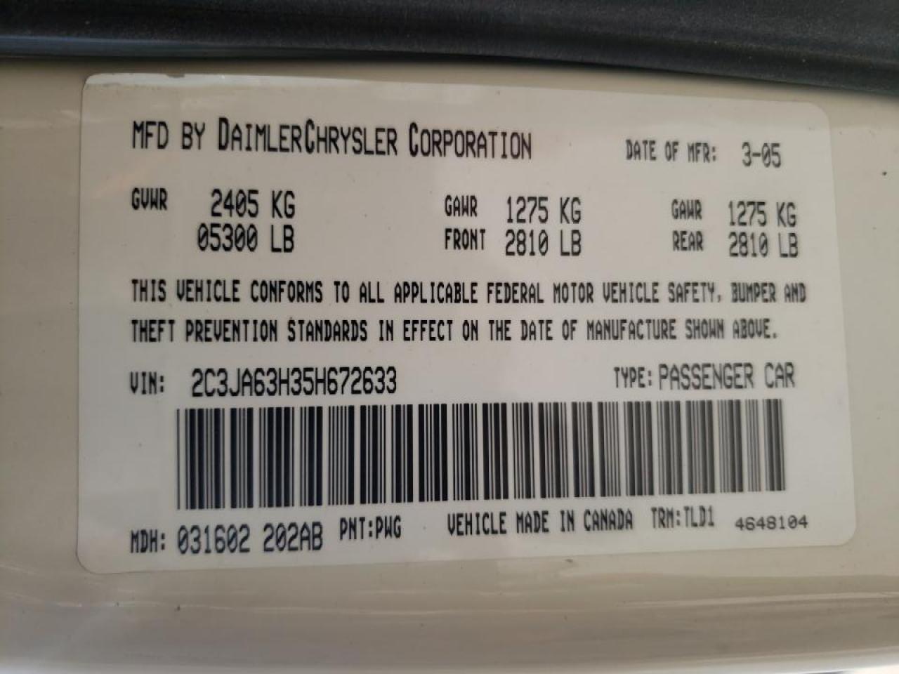 Photo 10 from auction – 2005 CHRYSLER 300C with VIN 2C3JA63H35H672633