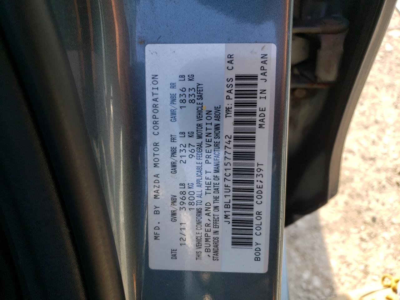 Photo 10 from auction – 2012 MAZDA 3 I with VIN JM1BL1UF7C1577742