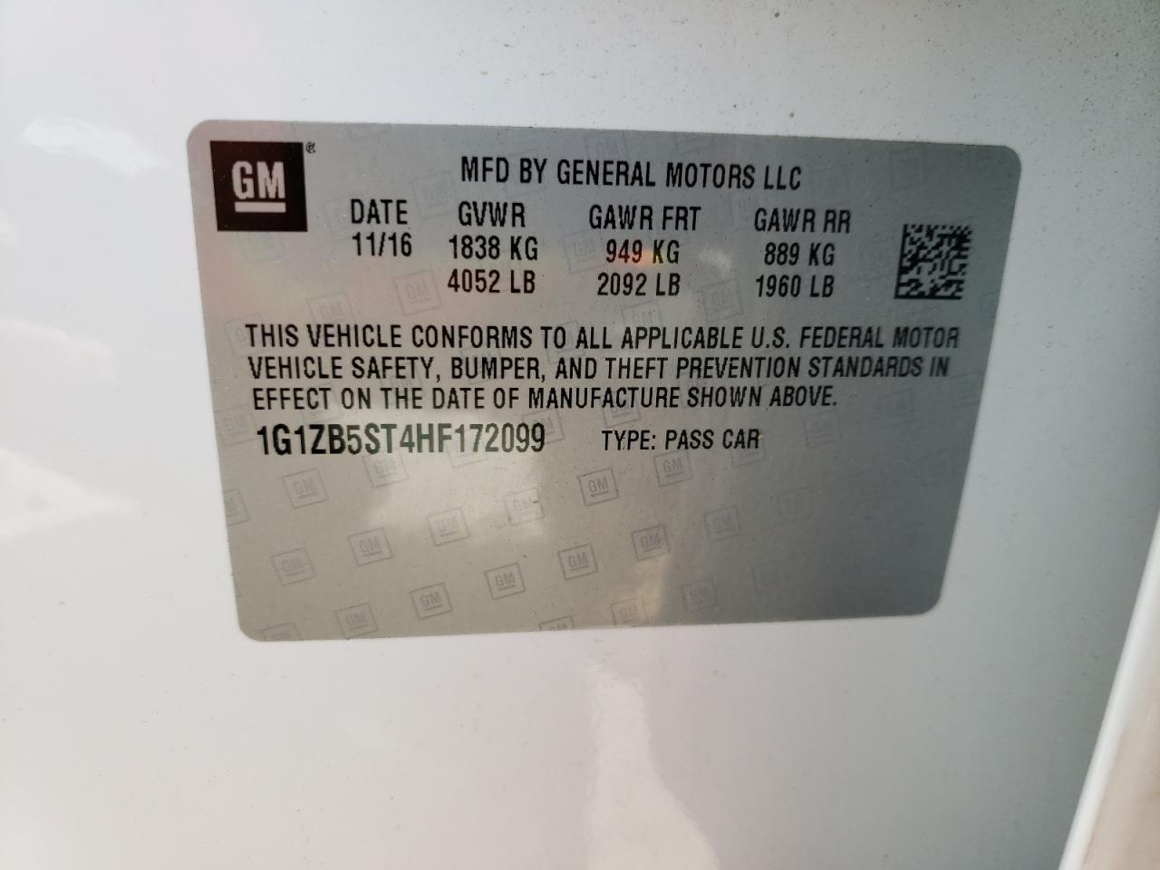 Photo 10 from auction – 2017 CHEVROLET MALIBU LS with VIN 1G1ZB5ST4HF172099