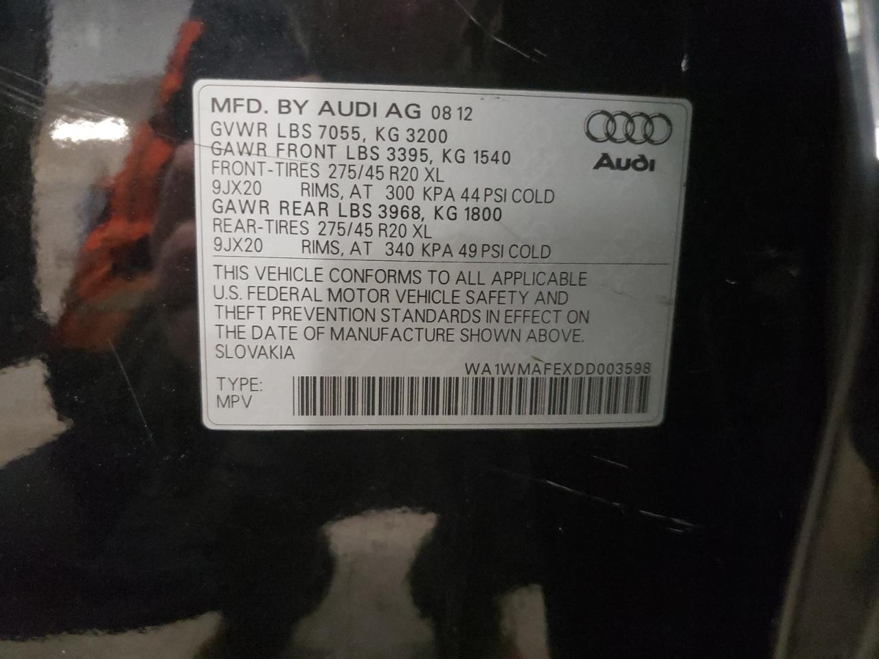 Photo 10 from auction – 2013 AUDI Q7 PRESTIG with VIN WA1WMAFEXDD003598