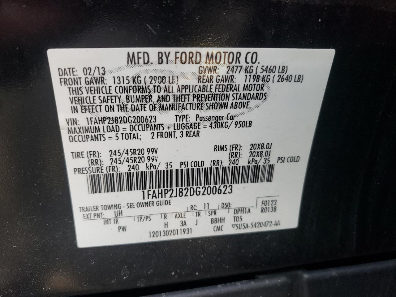 Фото 10 с аукциона – 2013 FORD TAURUS LIM с VIN 1FAHP2J82DG200623