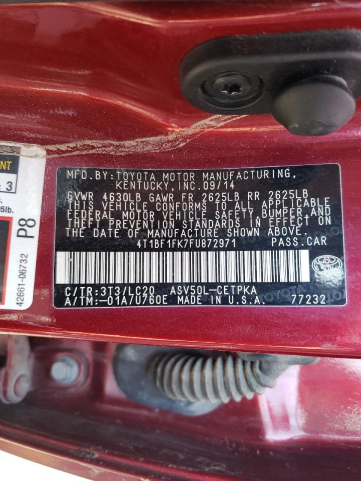 Photo 10 from auction – 2015 TOYOTA CAMRY LE with VIN 4T1BF1FK7FU872971