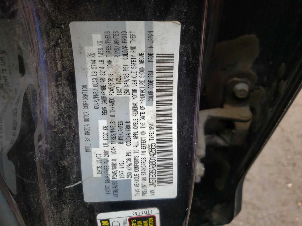 Photo 10 from auction – 2008 MAZDA CX-9 with VIN JM3TB38A980142565