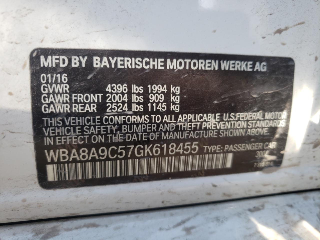Photo 10 from auction – 2016 BMW 320 I with VIN WBA8A9C57GK618455