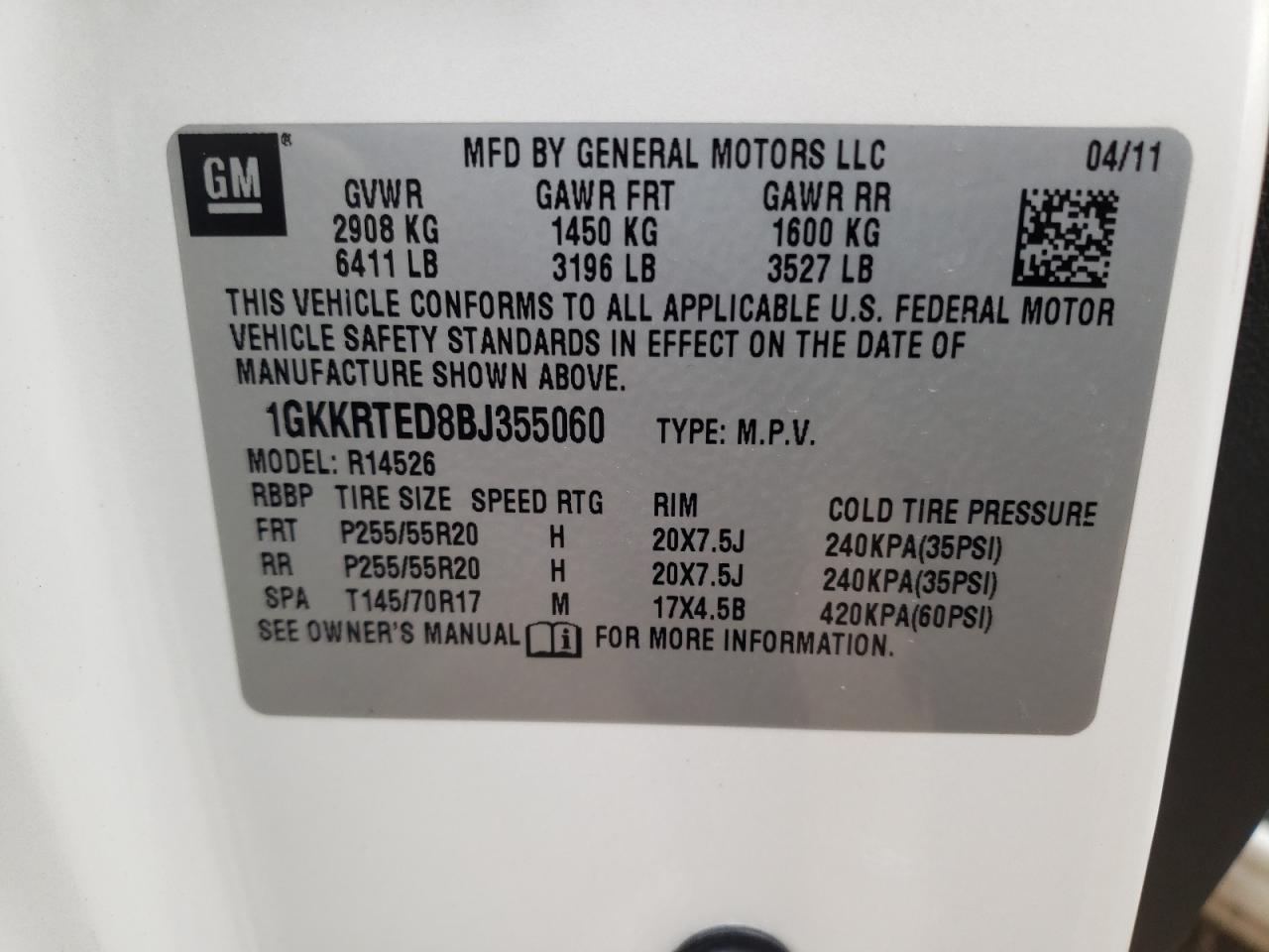 Photo 10 from auction – 2011 GMC ACADIA DEN with VIN 1GKKRTED8BJ355060