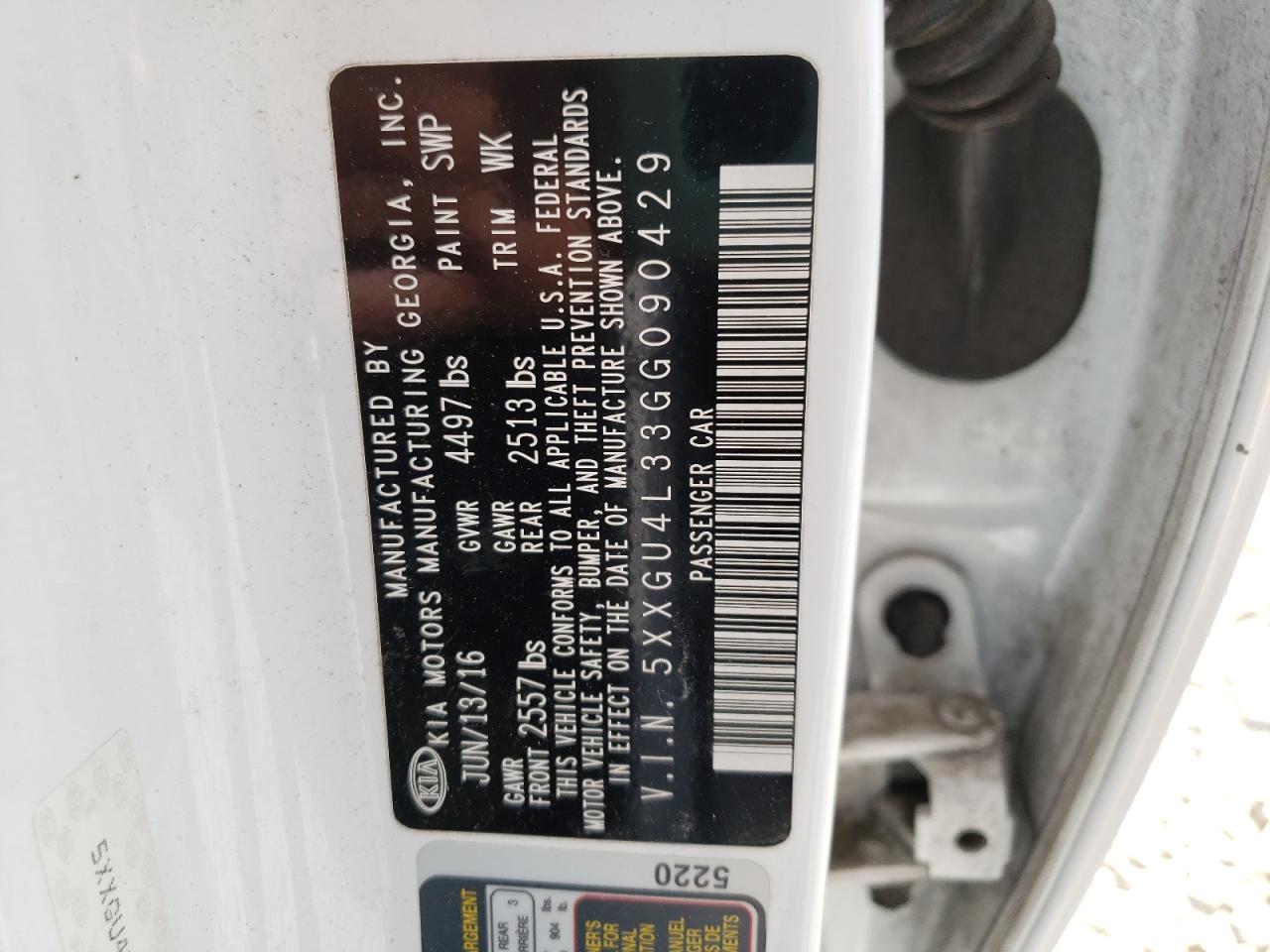 Foto 10 de la subasta – 2016 KIA OPTIMA EX con VIN 5XXGU4L33GG090429
