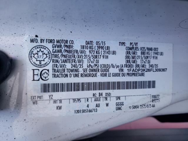 Photo 10 from auction – 2015 FORD FOCUS SE with VIN 1FADP3K26FL309367