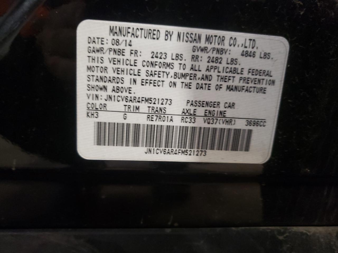 Photo 10 from auction – 2015 INFINITI Q40 with VIN JN1CV6AR4FM521273