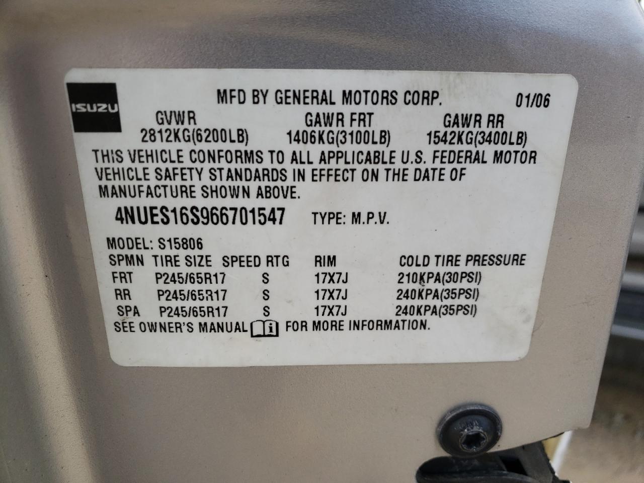 Photo 10 from auction – 2006 ISUZU ASCENDER S with VIN 4NUES16S966701547