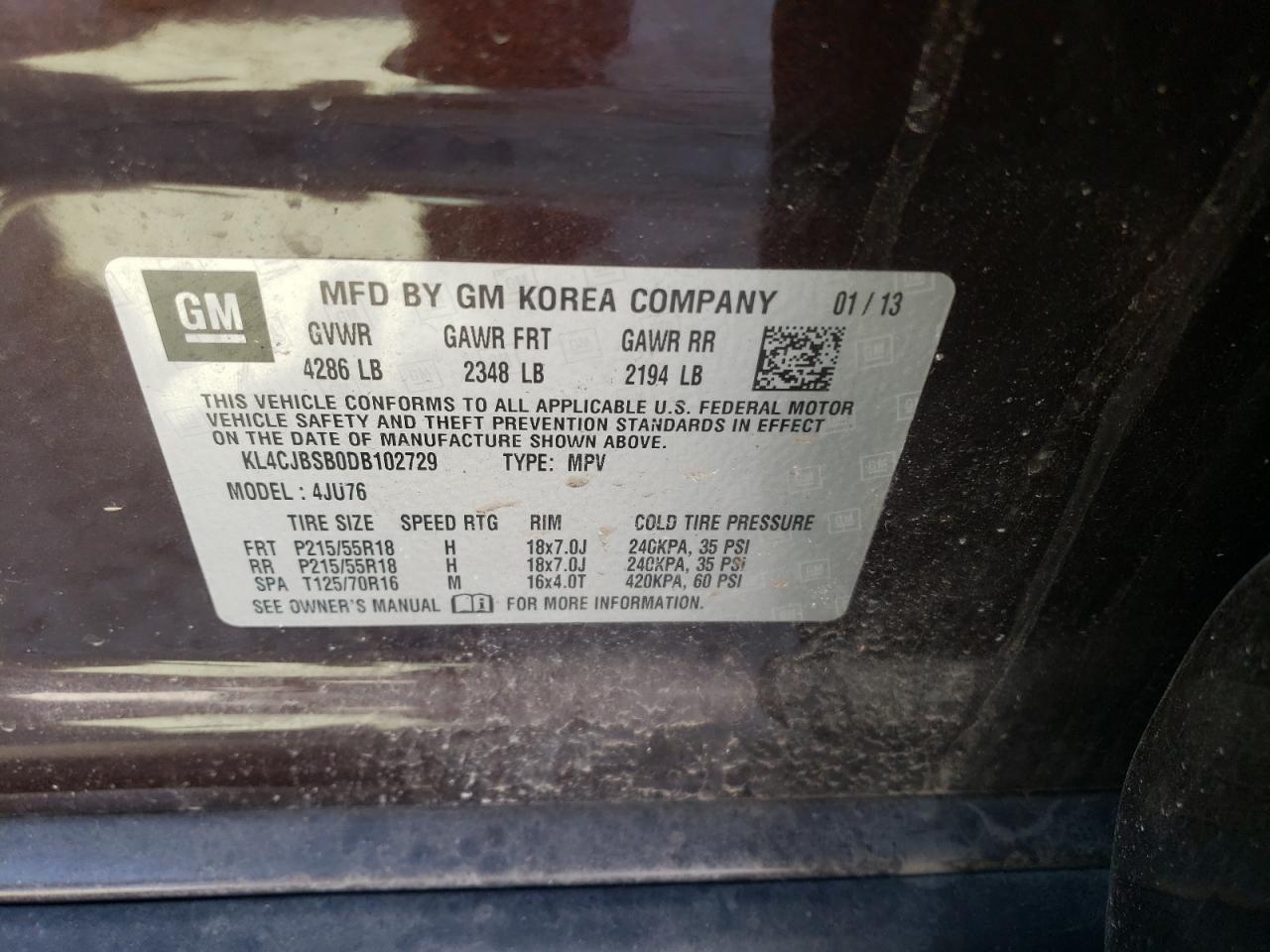 Photo 11 from auction – 2013 BUICK ENCORE CON with VIN KL4CJBSB0DB102729