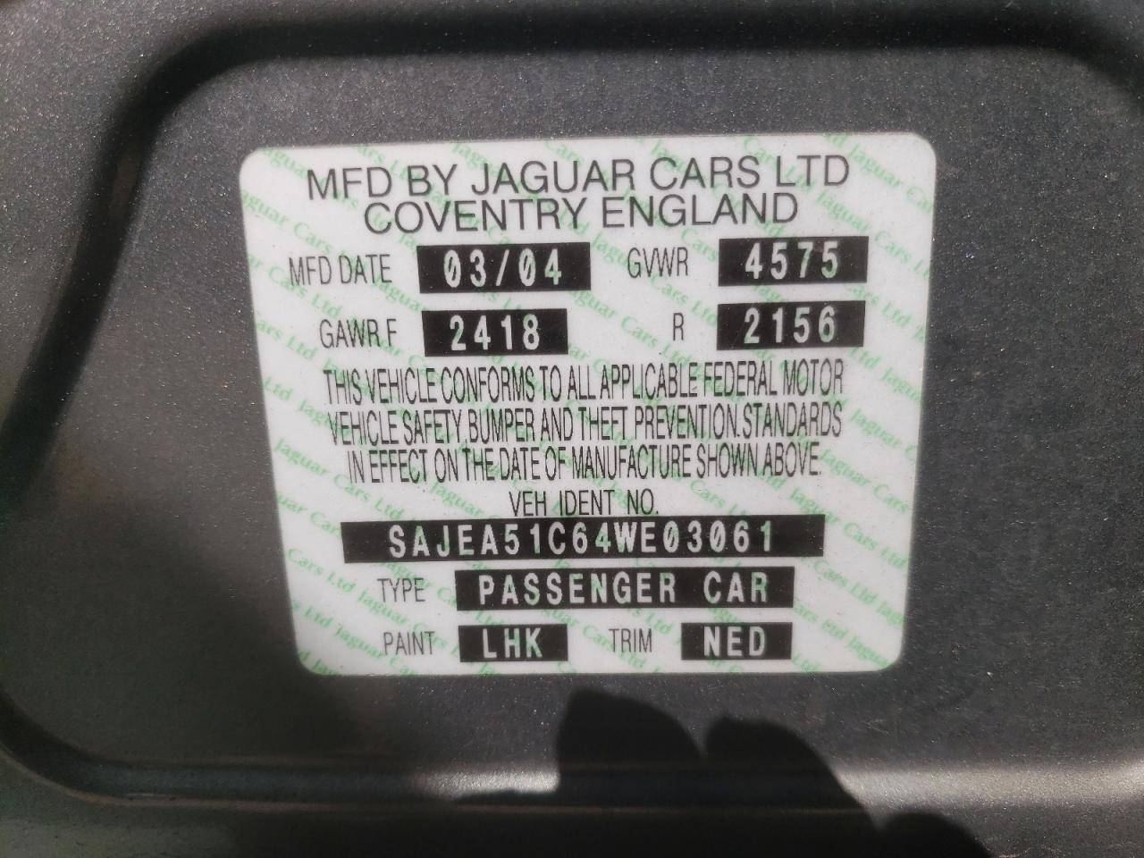 Photo 10 from auction – 2004 JAGUAR X-TYPE with VIN SAJEA51C64WE03061