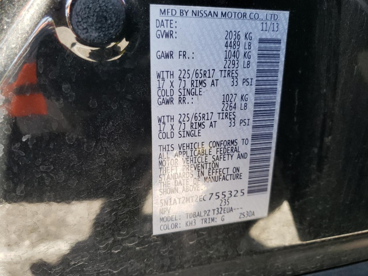 Photo 10 from auction – 2014 NISSAN ROGUE S with VIN 5N1AT2MT2EC755325
