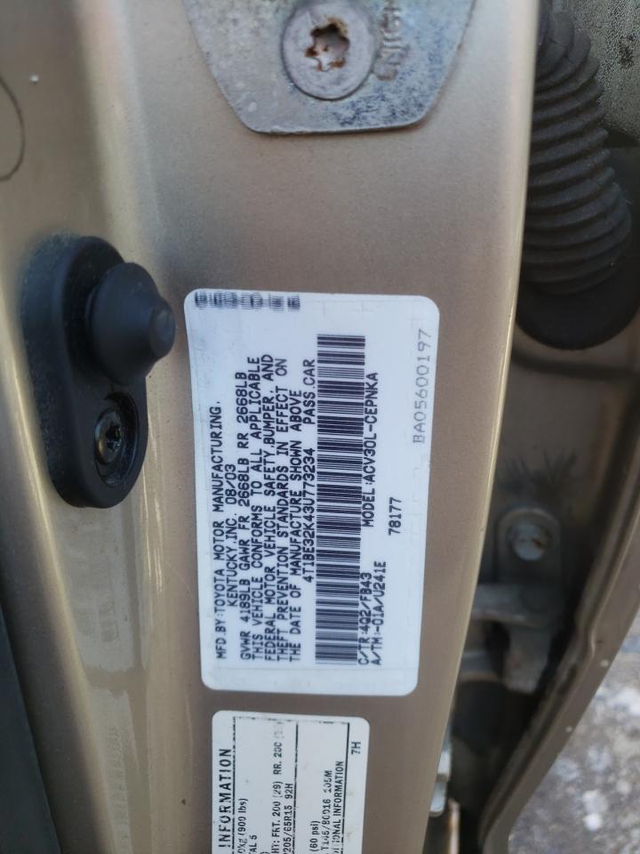 Photo 10 from auction – 2003 TOYOTA CAMRY LE with VIN 4T1BE32K43U773234