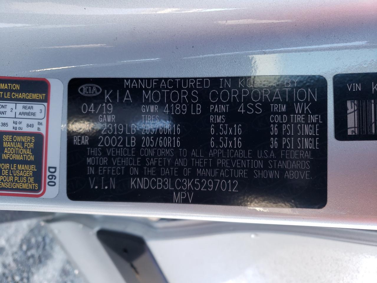 Photo 10 from auction – 2019 KIA NIRO FE with VIN KNDCB3LC3K5297012