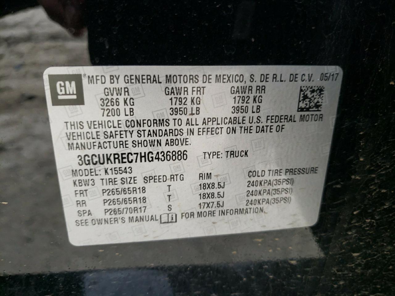 Photo 10 from auction – 2017 CHEVROLET SILVERADO with VIN 3GCUKREC7HG436886