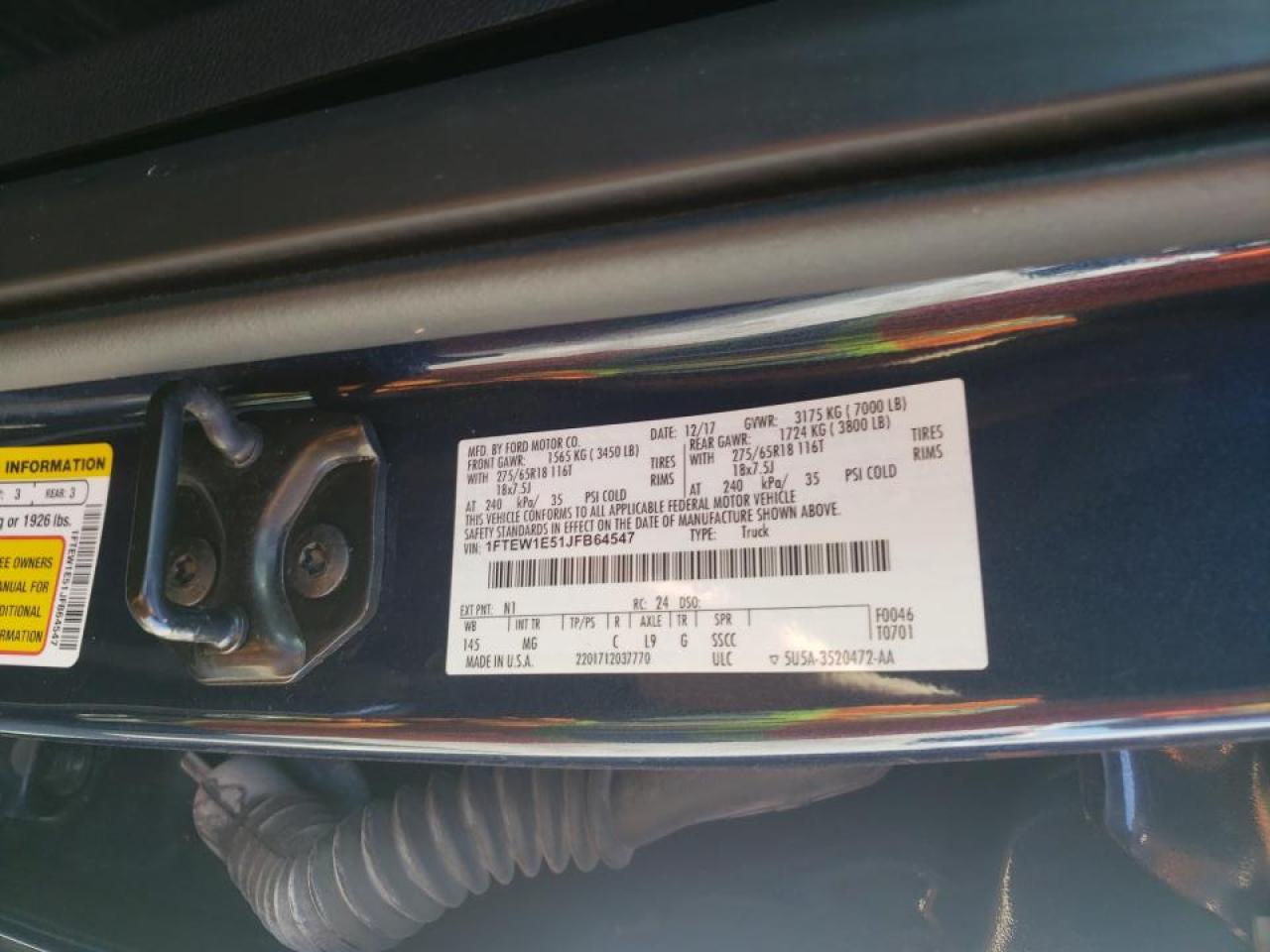 Photo 10 from auction – 2018 FORD F150 SUPER with VIN 1FTEW1E51JFB64547