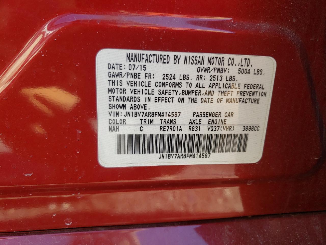 Photo 10 from auction – 2015 INFINITI Q50 BASE with VIN JN1BV7AR8FM414597