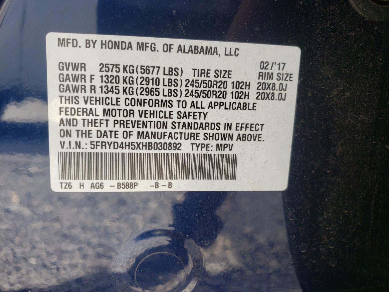 Фото 10 с аукциона – 2017 ACURA MDX TECHNO с VIN 5FRYD4H5XHB030892