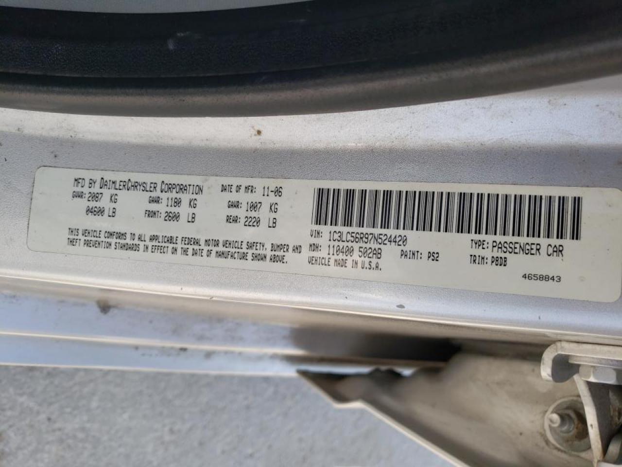 Photo 10 from auction – 2007 CHRYSLER SEBRING TO with VIN 1C3LC56R97N524420