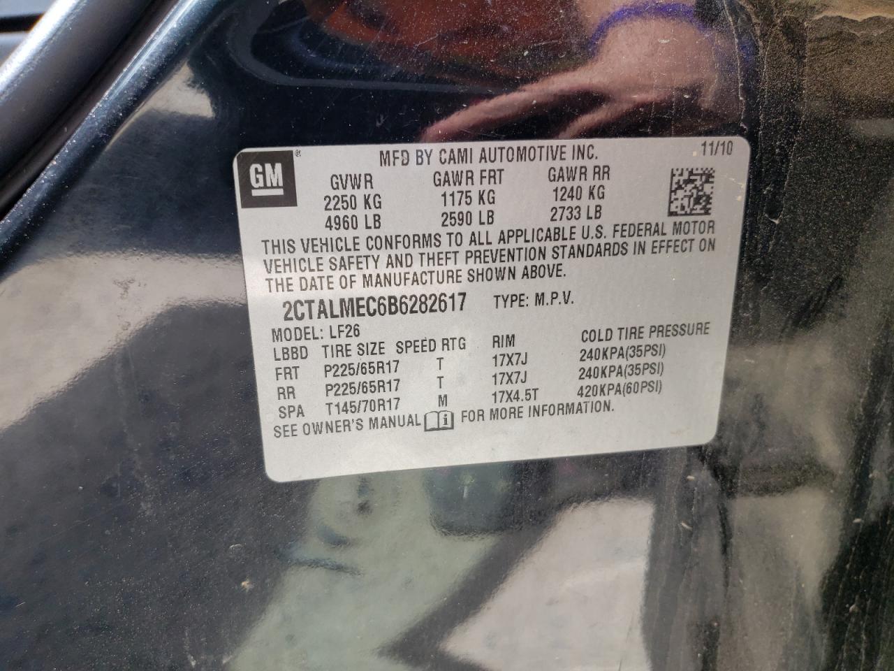 Photo 10 from auction – 2011 GMC TERRAIN SL with VIN 2CTALMEC6B6282617