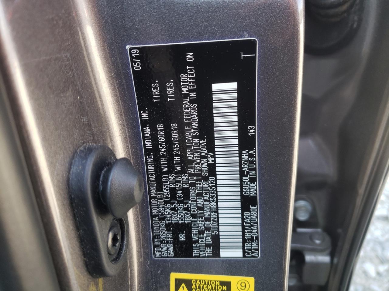Photo 10 from auction – 2019 TOYOTA HIGHLANDER with VIN 5TDZZRFH8KS335120