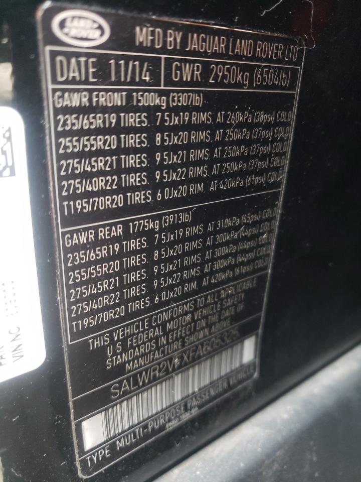 Photo 10 from auction – 2015 LAND ROVER RANGE ROVE with VIN SALWR2VFXFA605325