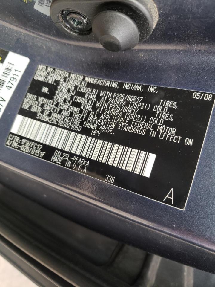 Photo 10 from auction – 2008 TOYOTA SIENNA LE with VIN 5TDBK23C18S021050