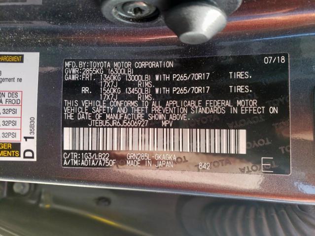 Photo 10 from auction – 2018 TOYOTA 4RUNNER SR with VIN JTEBU5JR6J5606927