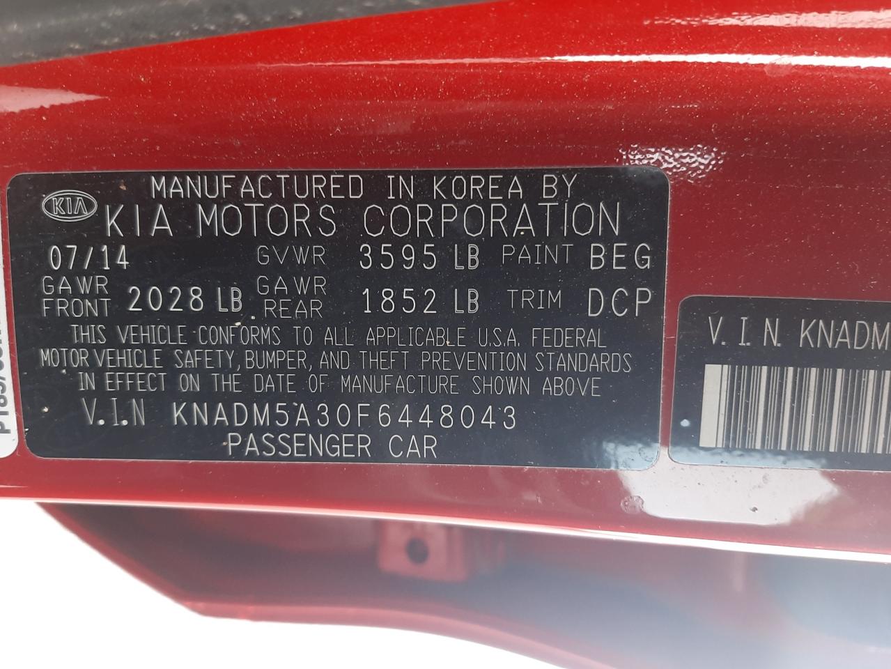 Photo 10 from auction – 2015 KIA RIO LX with VIN KNADM5A30F6448043