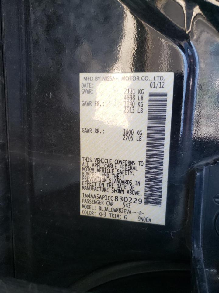 Photo 10 from auction – 2012 NISSAN MAXIMA S with VIN 1N4AA5AP1CC830229