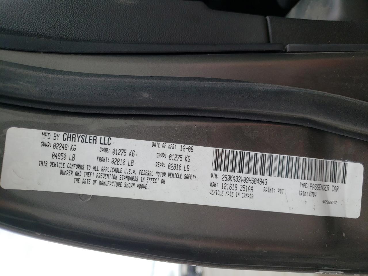 Photo 10 from auction – 2009 DODGE CHARGER SX with VIN 2B3KA33V09H584943