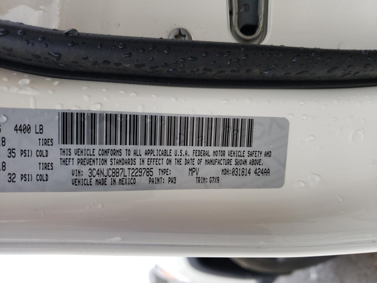 Photo 10 from auction – 2020 JEEP COMPASS LA with VIN 3C4NJCBB7LT229785