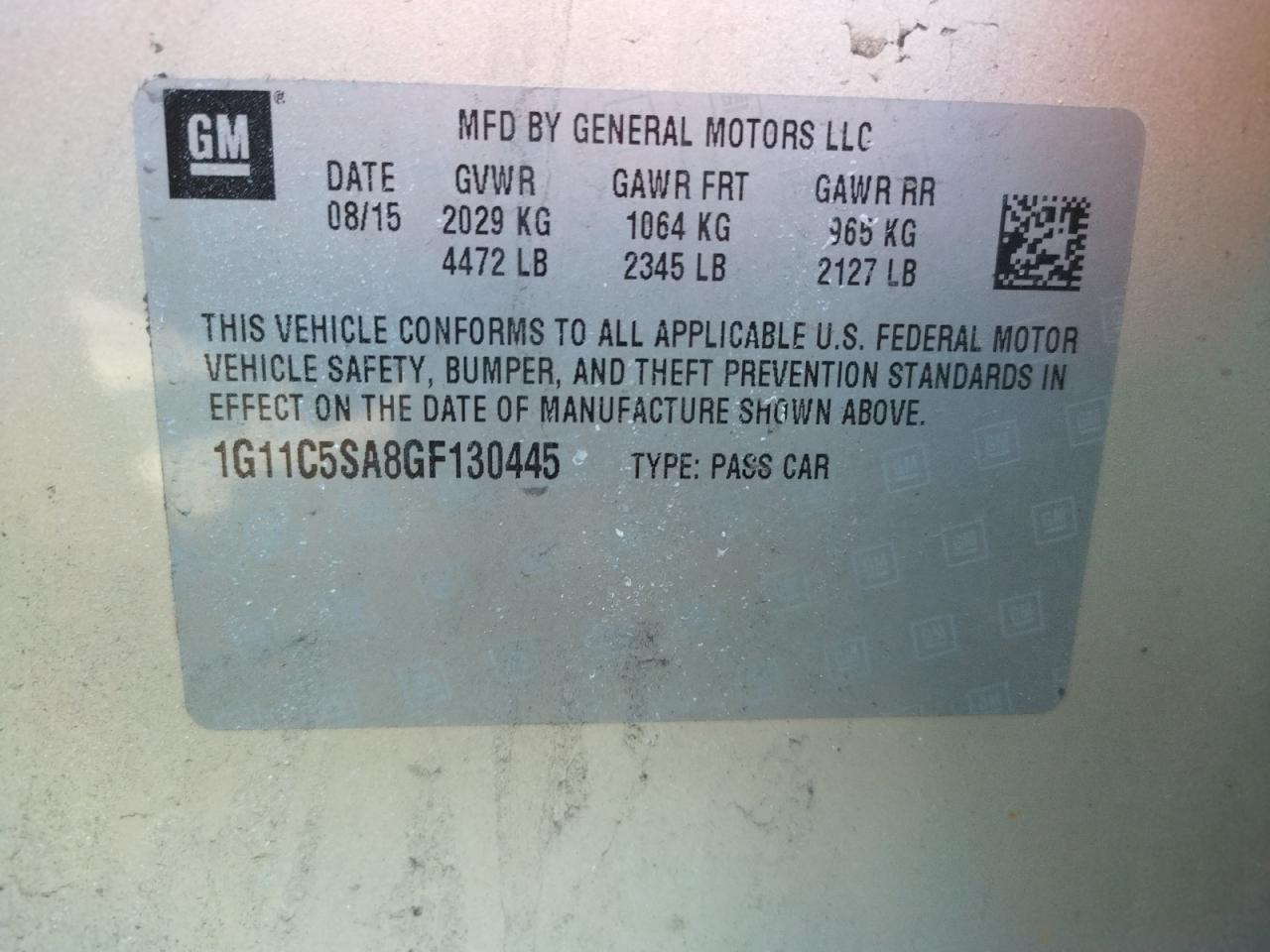 Photo 10 from auction – 2016 CHEVROLET MALIBU LIM with VIN 1G11C5SA8GF130445
