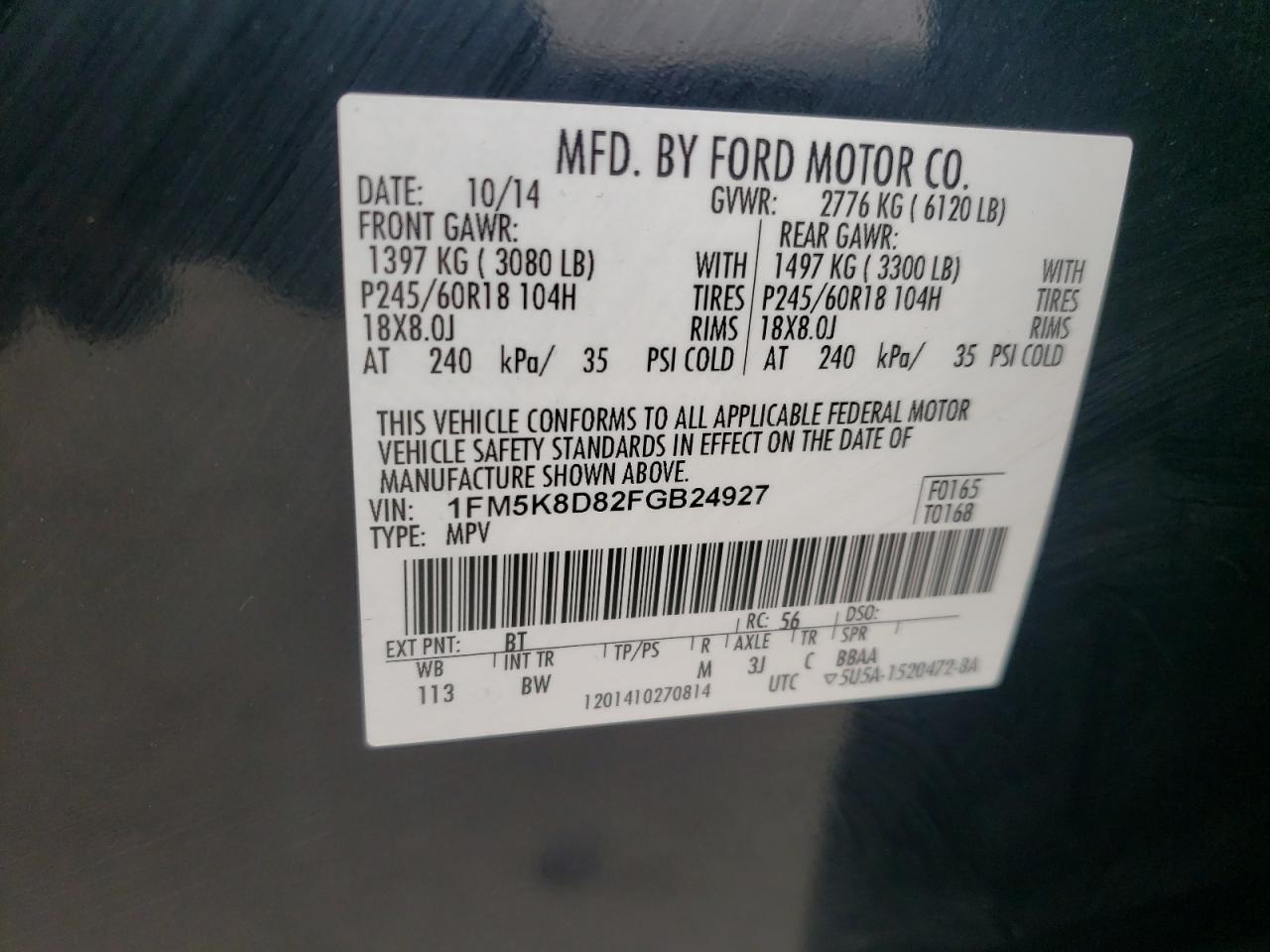 Photo 10 from auction – 2015 FORD EXPLORER X with VIN 1FM5K8D82FGB24927