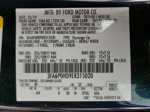Photo 10 from auction – 2014 FORD FUSION SE with VIN 3FA6P0HD9ER315020