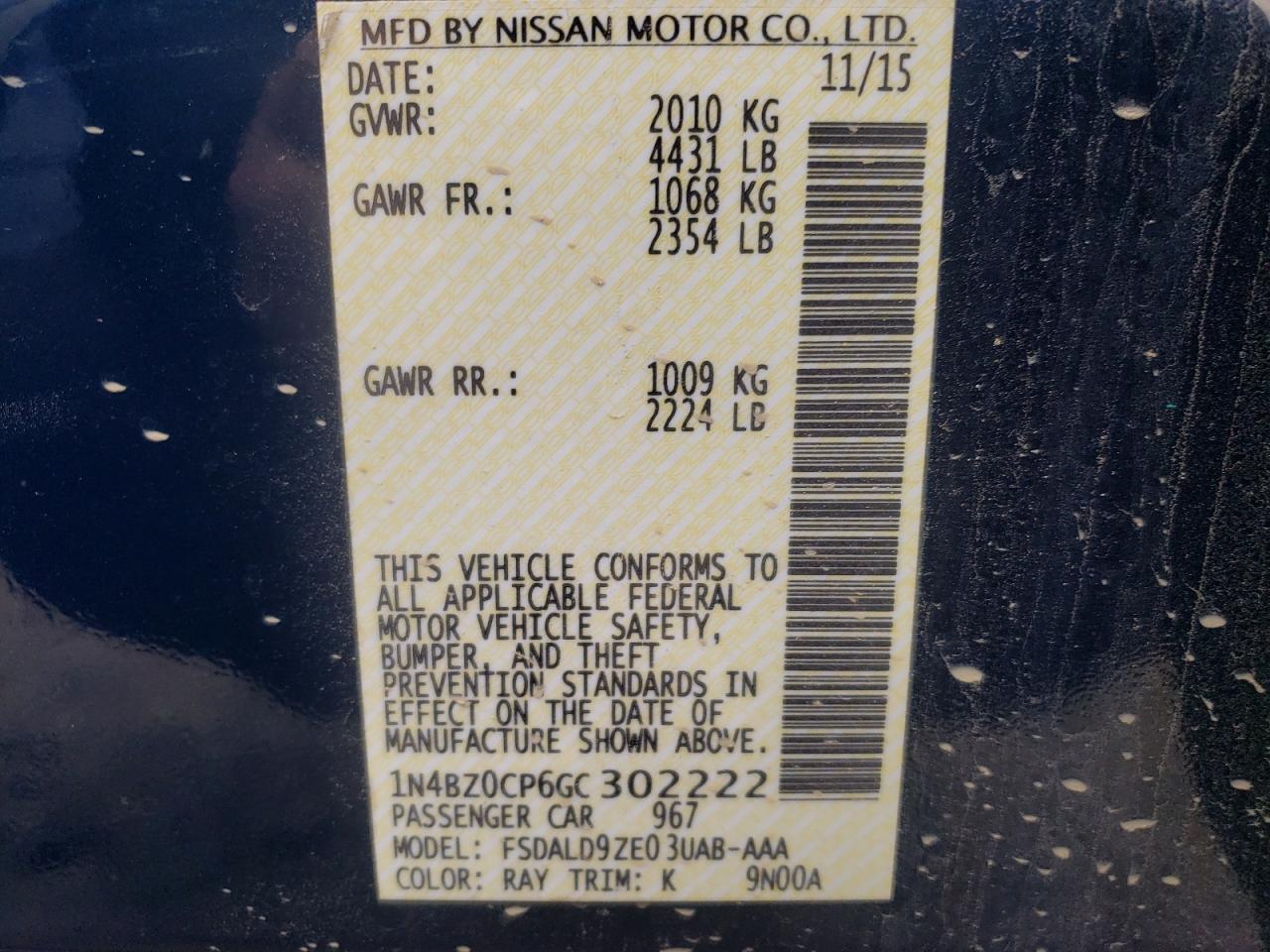 Photo 10 from auction – 2016 NISSAN LEAF SV with VIN 1N4BZ0CP6GC302222