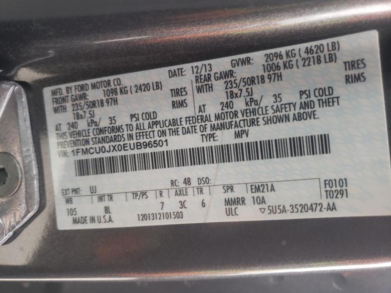 Photo 10 from auction – 2014 FORD ESCAPE TIT with VIN 1FMCU0JX0EUB96501