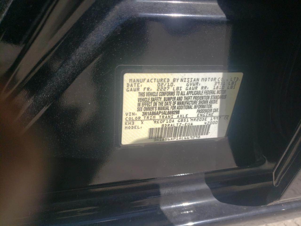 Photo 10 from auction – 2010 NISSAN SENTRA 2.0 with VIN 3N1AB6AP1AL669298