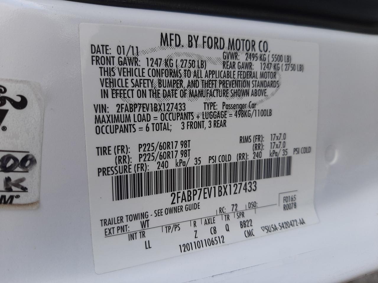 Photo 10 from auction – 2011 FORD CROWN VICT with VIN 2FABP7EV1BX127433