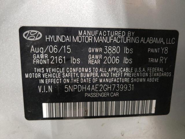 Photo 10 from auction – 2016 HYUNDAI ELANTRA SE with VIN 5NPDH4AE2GH739931