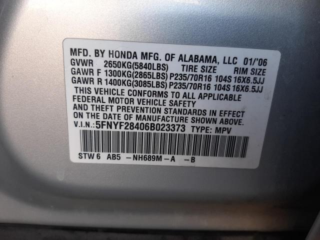 Photo 10 from auction – 2006 HONDA PILOT EX with VIN 5FNYF28406B023373