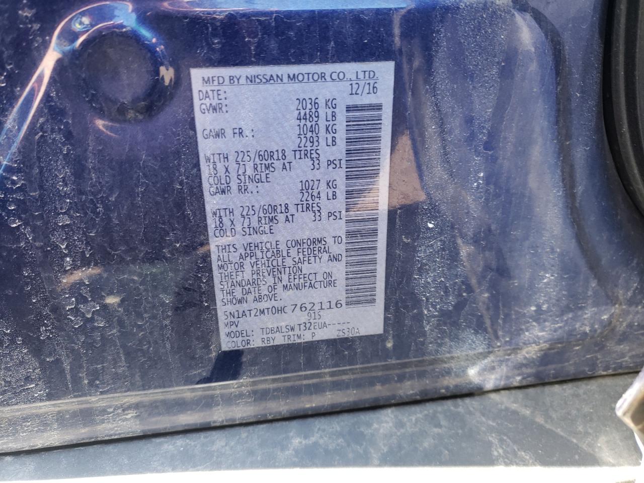 Photo 10 from auction – 2017 NISSAN ROGUE S with VIN 5N1AT2MT0HC762116