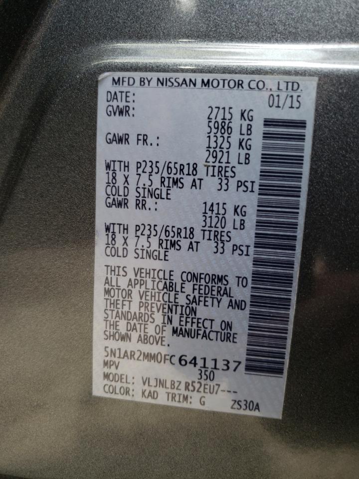 Photo 10 from auction – 2015 NISSAN PATHFINDER with VIN 5N1AR2MM0FC641137